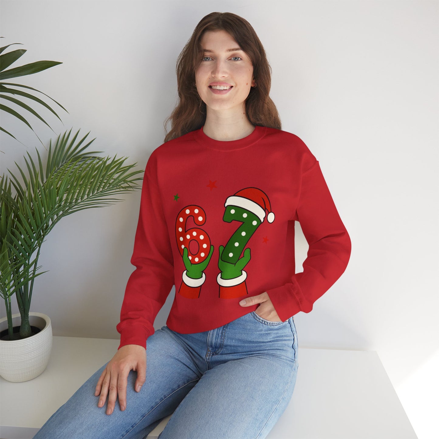 Holiday 67 Christmas Sweatshirt – Festive Santa Hat & Candy Cane Numbers Crewneck