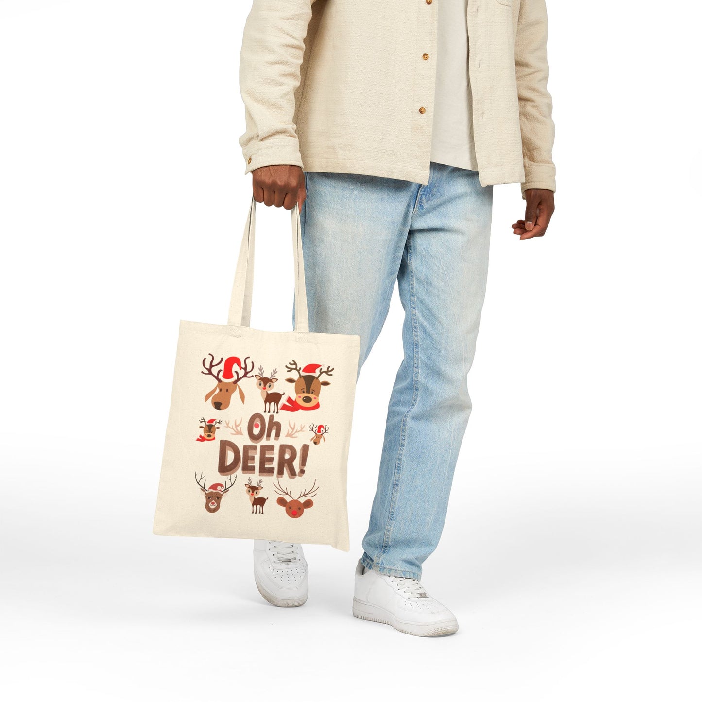 Tote Bag — 'Oh Deer!' Cute Christmas Reindeer Canvas Tote