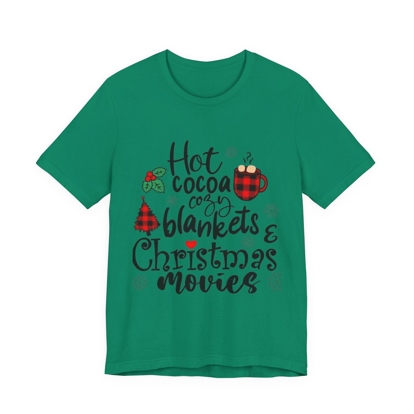 Christmas Tee – "Hot Cocoa, Cozy Blankets & Christmas Movies" Holiday Shirt