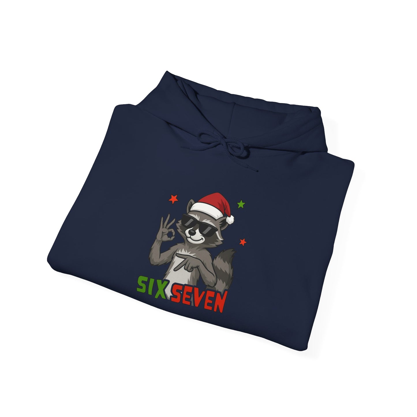 Christmas Raccoon 'Six Seven' Hoodie – Festive Holiday Animal Sweatshirt